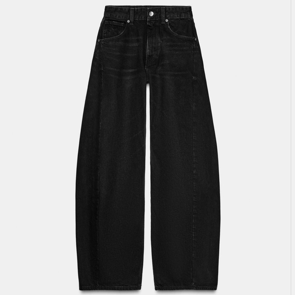 Zara Women's Mid-rise Oversize Black Flare Jeans - Picture 4 of 16